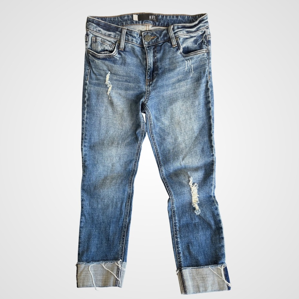 Kut from the Kloth Catherine Boyfriend Distressed Jeans Blue Mid-Rise Size 4